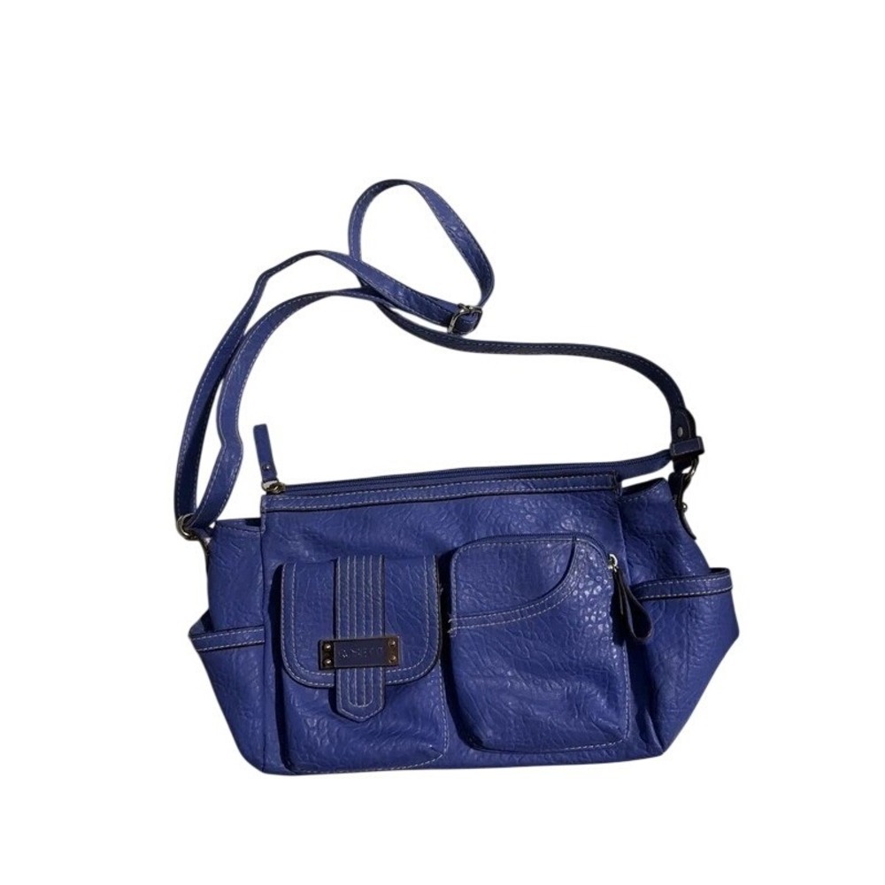 Rosetti Crossbody Bag Utility Multi Pocket Blue Pebble Faux Leather Y2K Medium